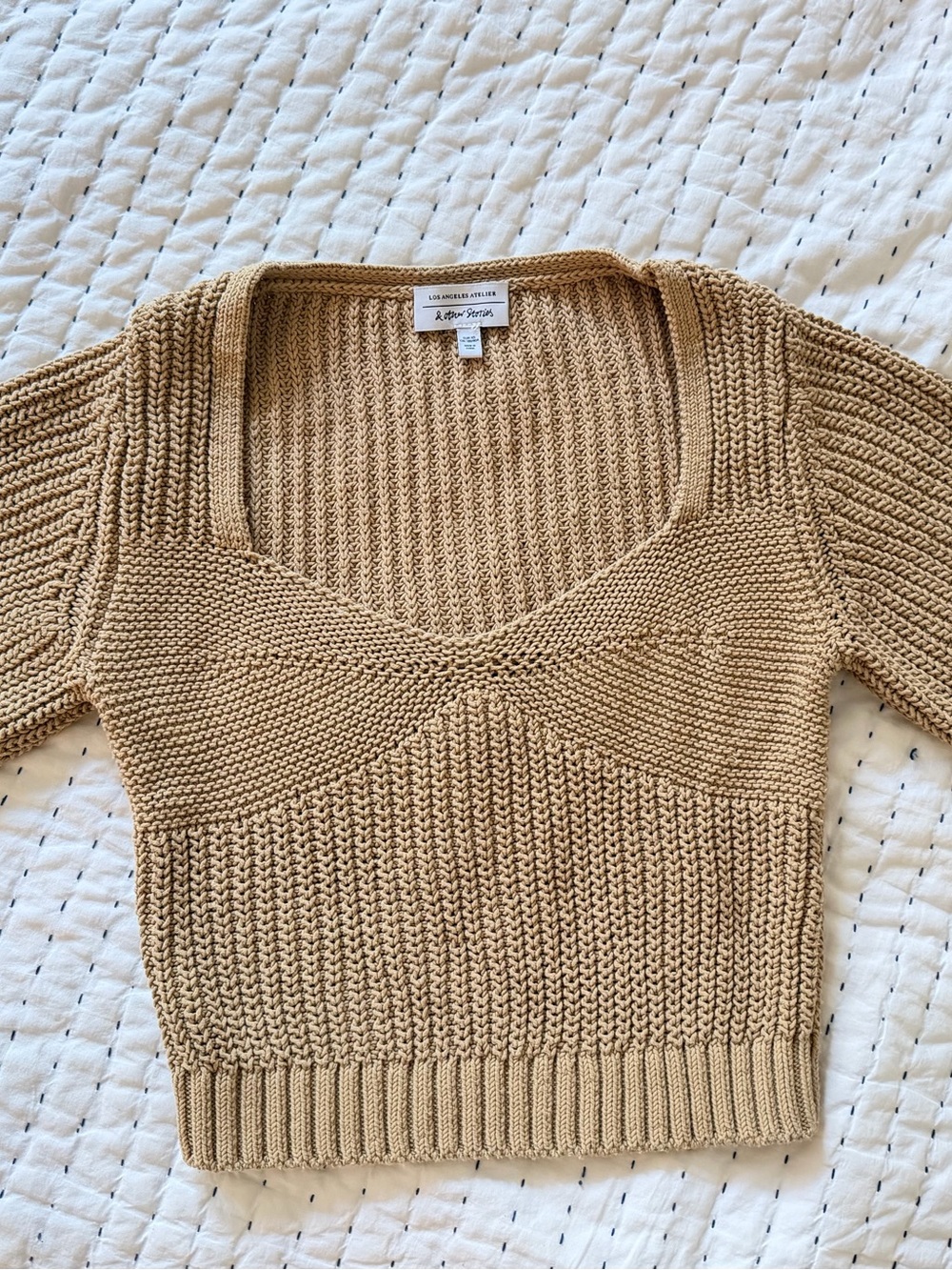 & Other Stories Cropped Knit Sweater Tan XS Short Sleeve